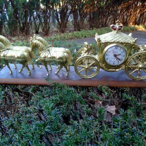 Antique Mantle Clock, Horse And Carriage By Gibraltar Precision , 20" Long Runs